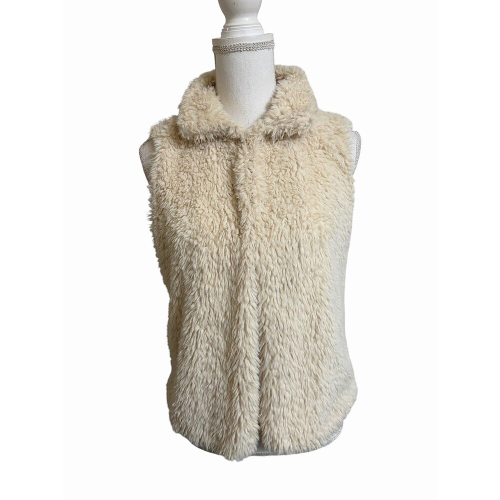 Blugirl Women's M Faux Fur Off White Vest Jacket Double Clasp Top Closure